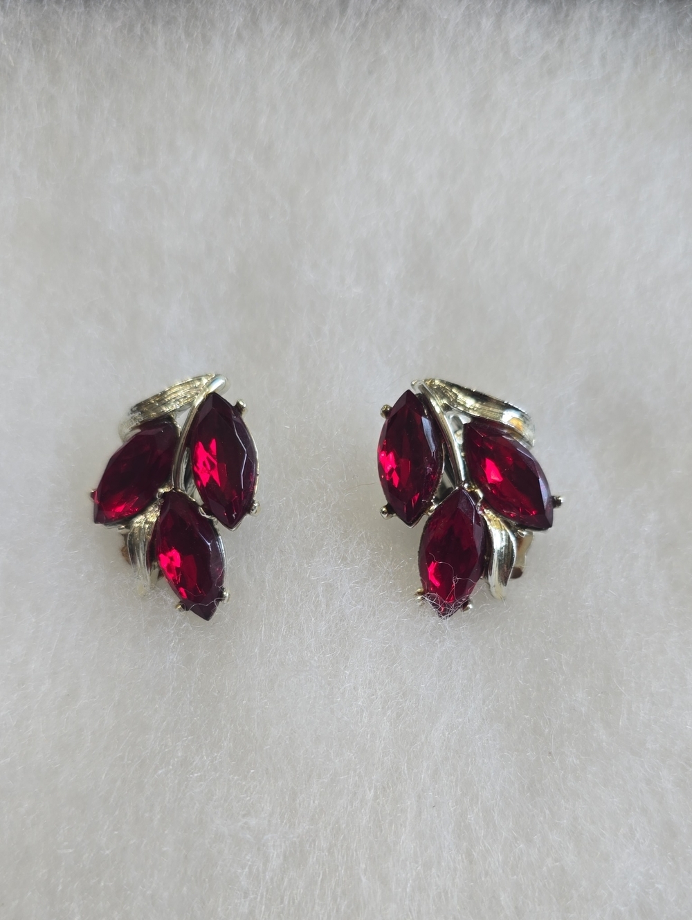Vintage-Inspired Red Marquise Cluster Earrings - Silver Tone